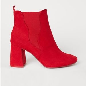 Divided Red block heel booties sz 8 like new
